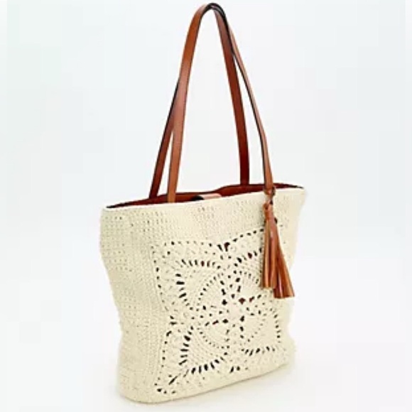 Patricia Nash Handbags - Patricia Nash Crochet Naomi Butterfly Tote Bag Purse Natural Cream